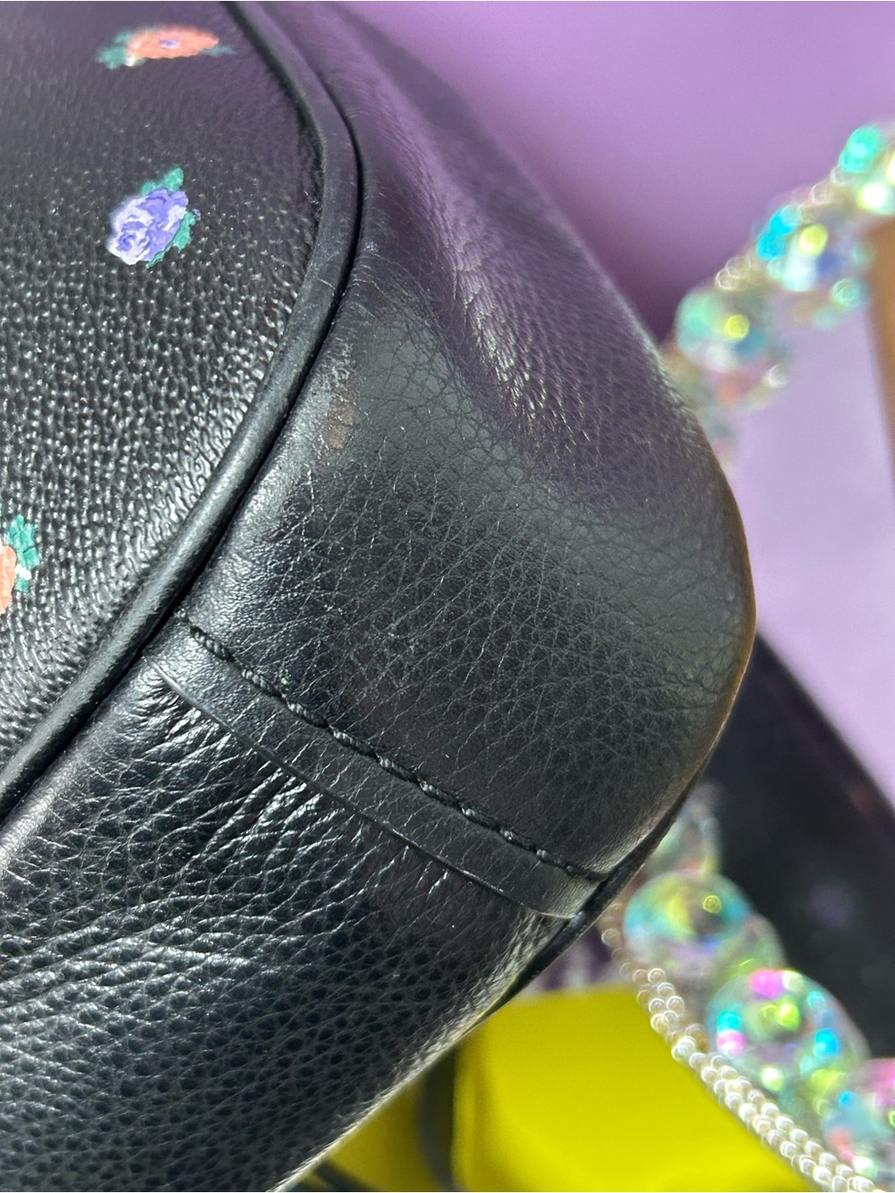 Coach Black Pebbled Leather Shoulder Bag w/Floral Print Approx. 12 x 9.5 x 3 - Picture 13 of 17